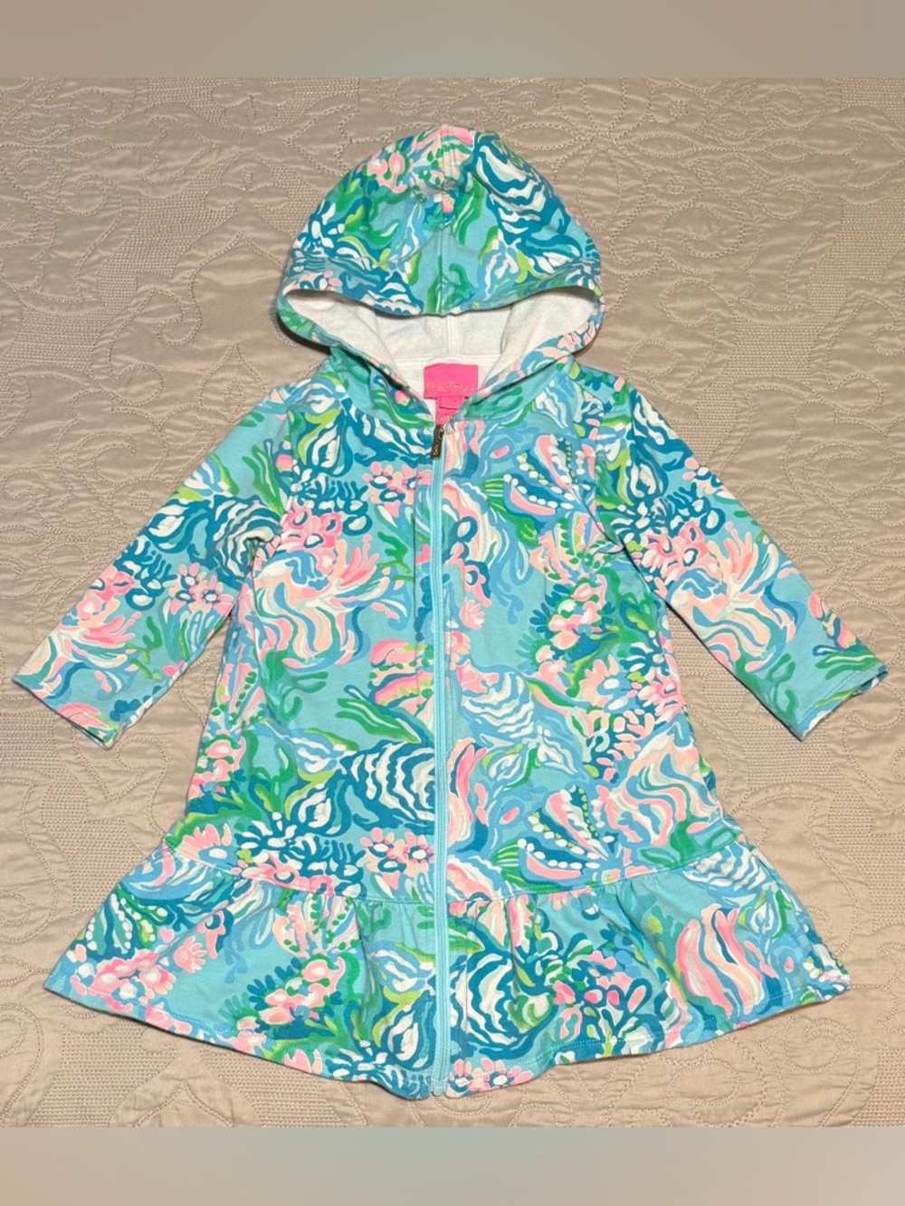 Lilly Pulitzer - Girls Floral Short Sleeve Hooded Terry Cover Up, Size - S 4-5